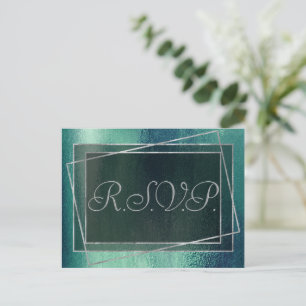 Glitzy Foil   Seafoam Green Aqua Faux Sparkle RSVP Invitation Postcard