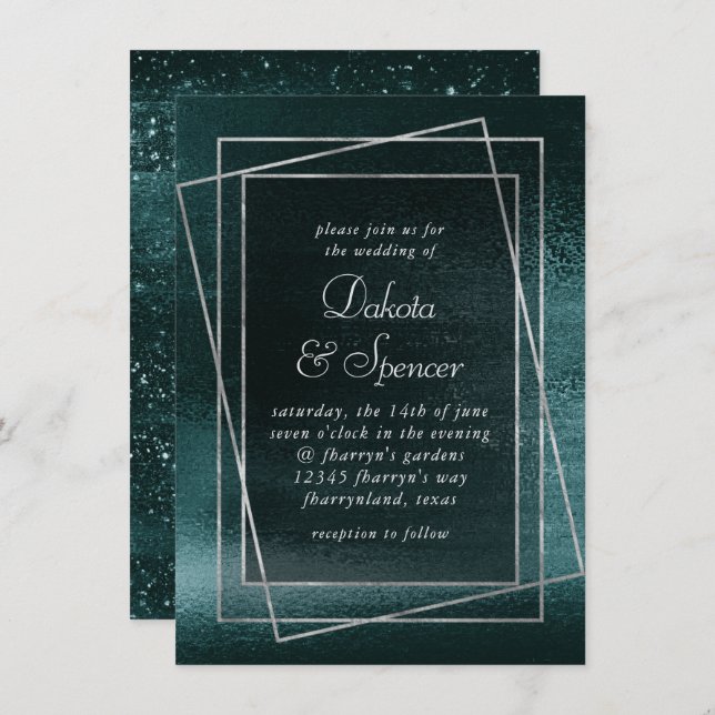 Glitzy Foil | Shamrock Green Faux Metallic Wedding Invitation (Front/Back)