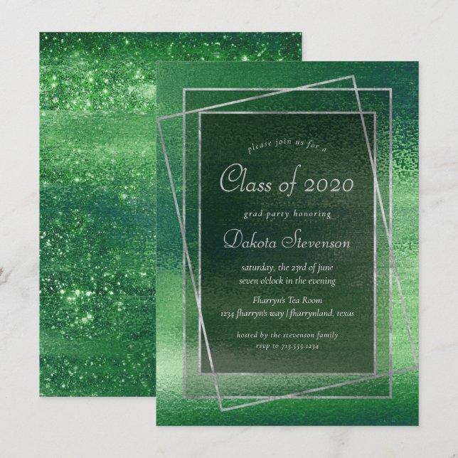 Glitzy Foil | Shamrock Green Sparkle Graduation Invitation (Front/Back)