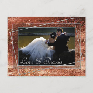Glitzy Foil Terra Cotta Orange Photo Thank You Postcard