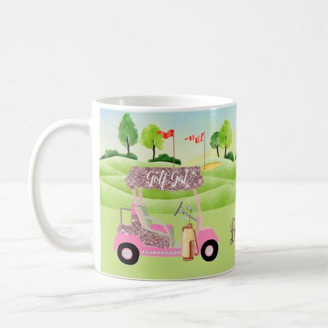 Glitzy Fun Golf Cart Course Personalize Coffee Mug (Left)