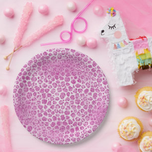 Glitzy Girly Pink Leopard Print Paper Plate