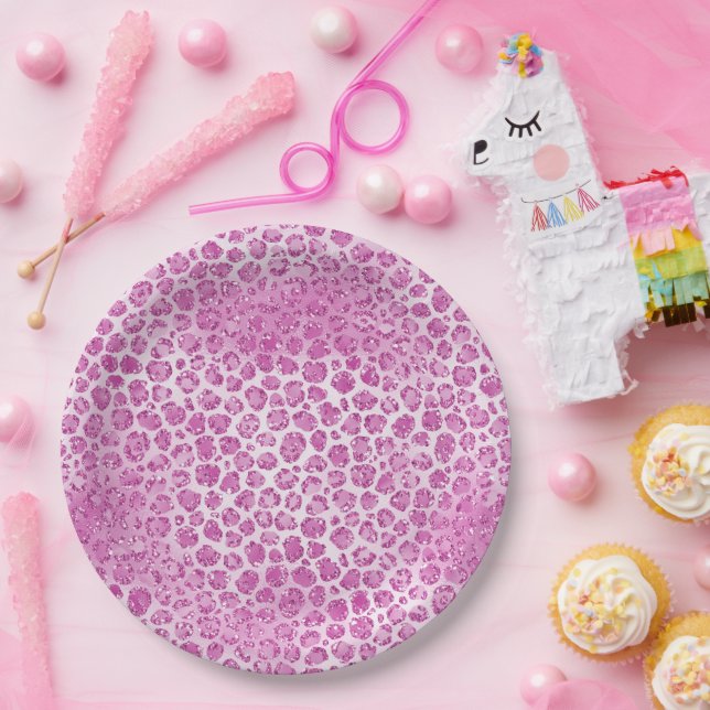 Glitzy Girly Pink Leopard Print Paper Plate (Party)