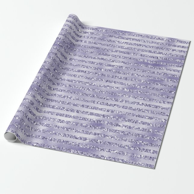 Glitzy Girly Purple Glitter Stripes Wrapping Paper (Unrolled)