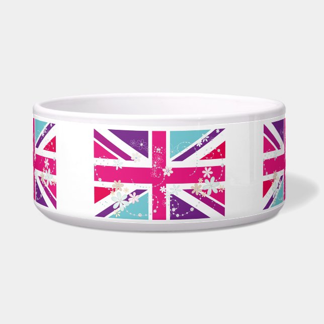 Glitzy Girly Union Jack Pet Bowl (Front)