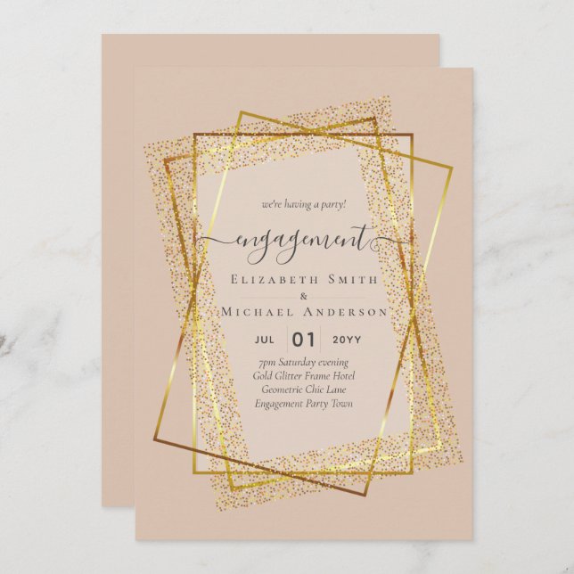 Glitzy Glam ENGAGEMENT Partie Invitations BUDGET (Devant / Derrière)