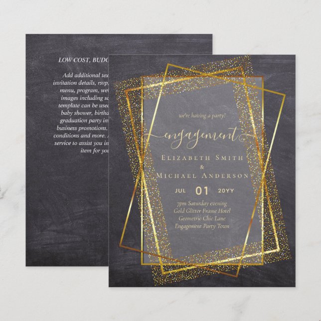 Glitzy Glam ENGAGEMENT Party Invitations BUDGET (Front/Back)