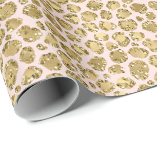 Glitzy Glam Gold Blush Glitter Leopard Print   Wrapping Paper