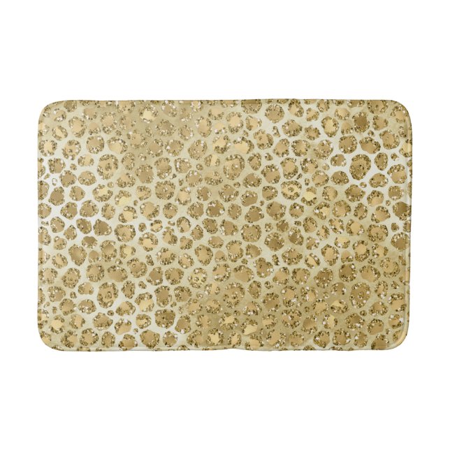 Glitzy Glam Gold Glitter Leopard Print     Bath Mat (Front)