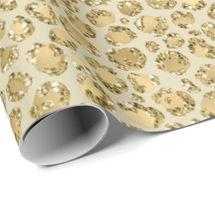 Glitzy Glam Gold Glitter Leopard Print Wrapping Paper
