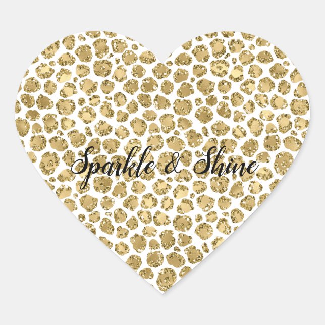 Glitzy Glam Gold White Glitter Leopard Print   Heart Sticker (Front)