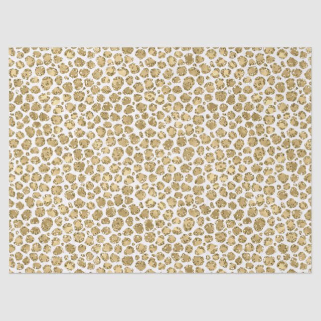 Glitzy Glam Gold White Glitter Leopard Print     Tissue Paper (Front)