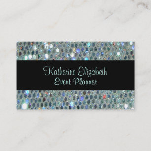 Glitzy Glamourous Sparkly Glittery  Silver Bling Business Card