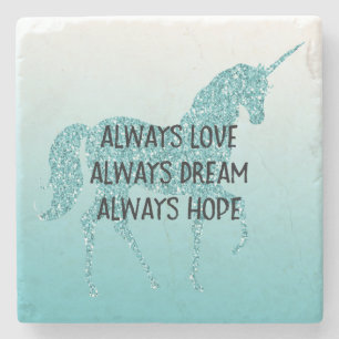 Glitzy Glitter Aqua Inspirational Unicorn Stone Coaster