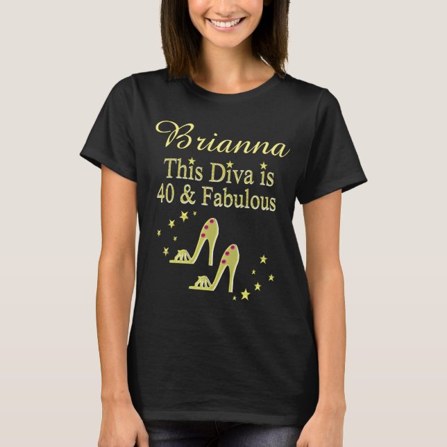 GLITZY GOLD 40 AND FABULOUS PERSONALIZED T SHIRT (Front)