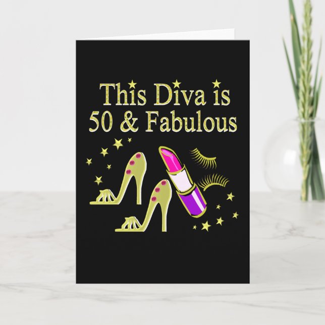 GLITZY GOLD 50TH BIRTHDAY DIVA DESIGN CARD (Front)