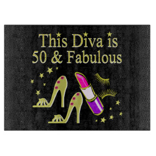 GLITZY GOLD 50TH BIRTHDAY DIVA DESIGN CUTTING BOARD