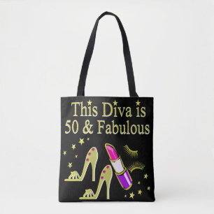 GLITZY GOLD 50TH BIRTHDAY DIVA DESIGN TOTE BAG