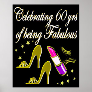 GLITZY GOLD 60 AND FABULOUS BIRTHDAY DESIGN POSTER