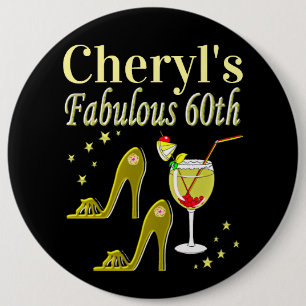 GLITZY GOLD 60TH BIRTHDAY PARTY 6 INCH ROUND BUTTON