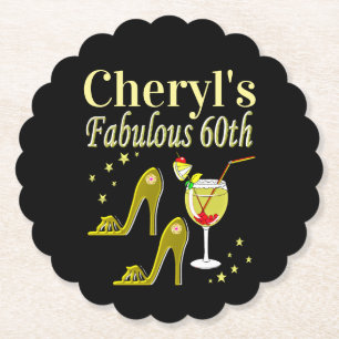GLITZY GOLD 60TH BIRTHDAY PARTY PAPER COASTER