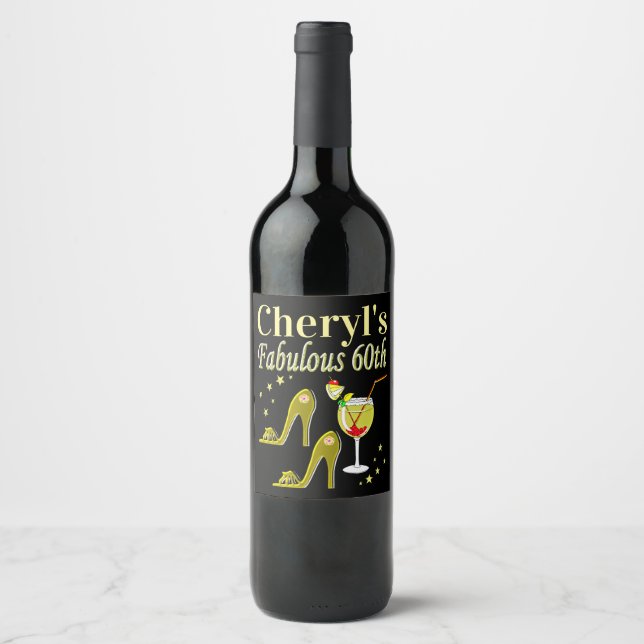 GLITZY GOLD 60TH BIRTHDAY PARTY WINE LABEL (Front)