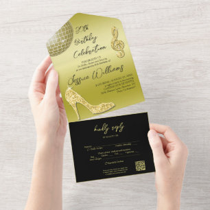 Glitzy Gold & Black 30th Birthday QR Code All In One Invitation