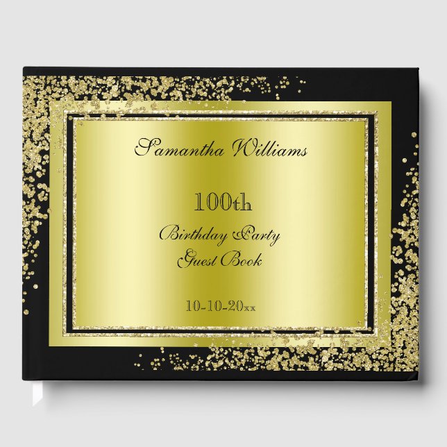 Glitzy Gold Confetti Decorations 100th Birthday Guest Book (Front)