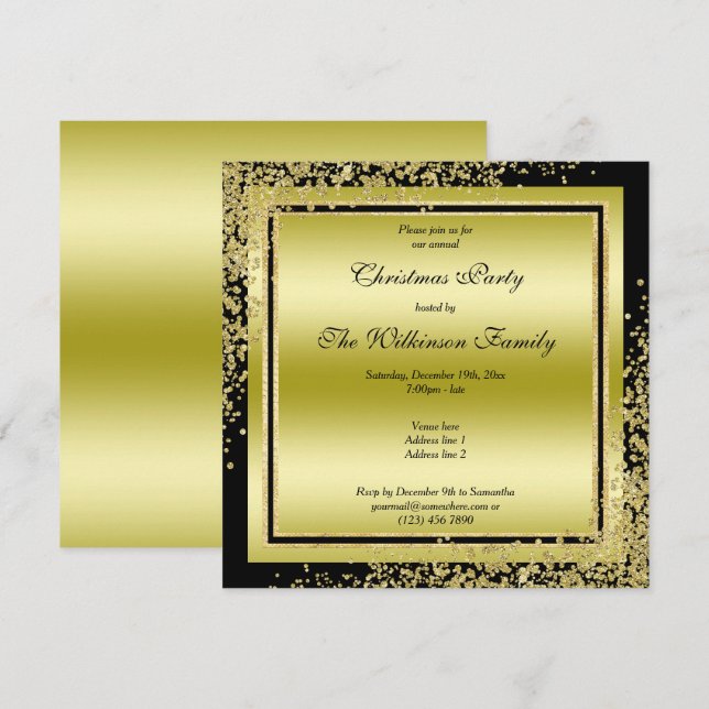 Glitzy Gold Confetti Decorations Christmas Invitation (Front/Back)