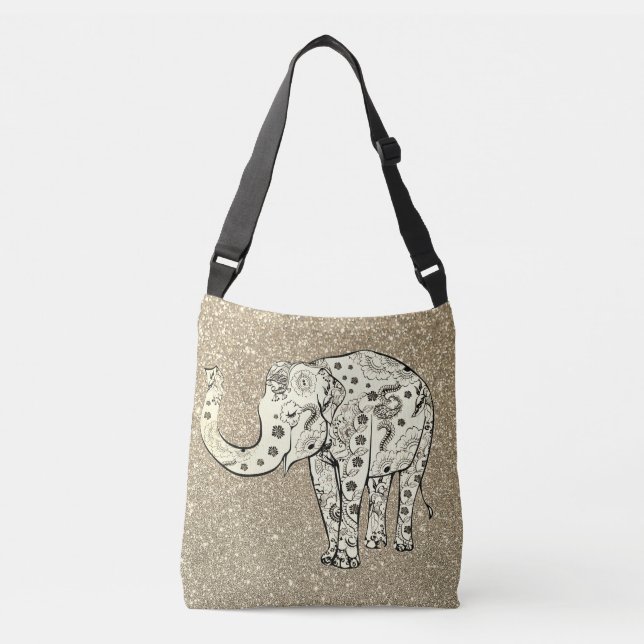 Glitzy gold decorative elephant cross body bag (Front)