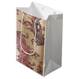 Glitzy Gold Glam Burgundy Hearts Bridal Shower Medium Gift Bag