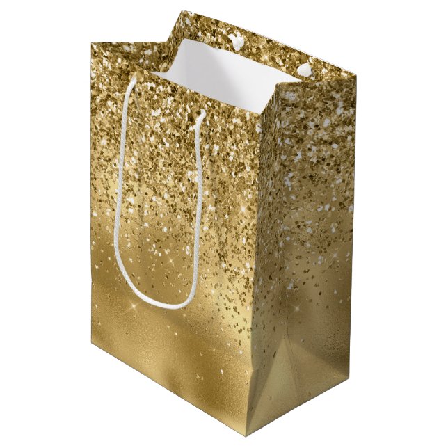 Glitzy Gold Glam Glitter Sparkle    Medium Gift Bag (Front Angled)