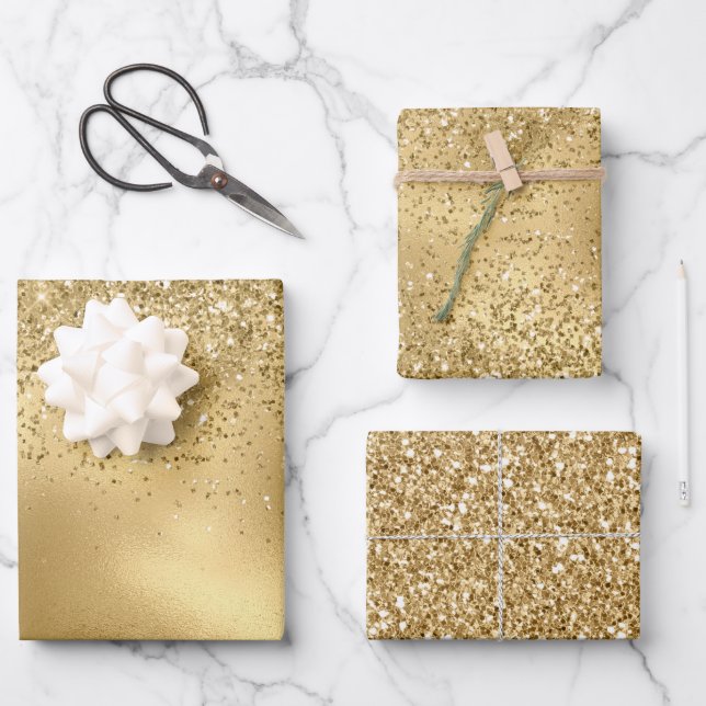 Glitzy Gold Glam Glitter Sparkle      Wrapping Paper Sheet (Front)