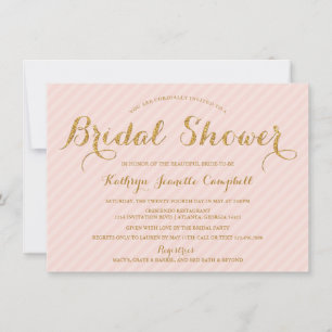 Glitzy Gold Glitter Bridal Shower Invite - Blush