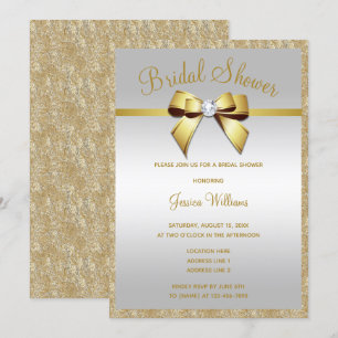Glitzy Gold Glitters & Gem Bow Bridal Shower Invitation