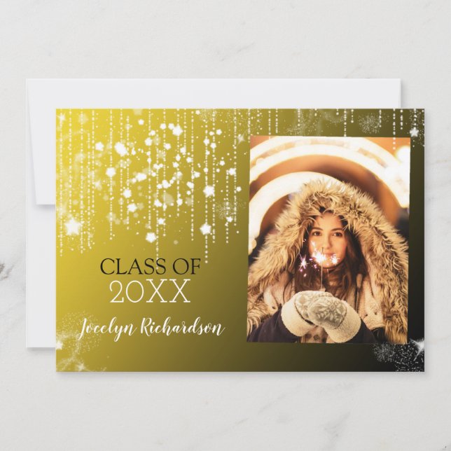 Glitzy Gold Graduation Photo Announcement (Front)