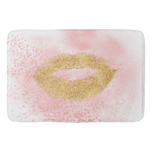 Glitzy Gold Lips Pink Confetti Kiss Bath Mat