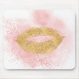 Glitzy Gold Lips Pink Confetti Kiss Mouse Pad