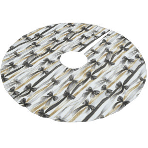 Glitzy Gold Silver Black Ribbons Bows Christmas Brushed Polyester Tree Skirt