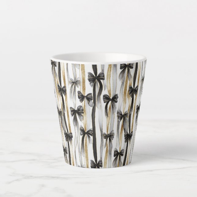 Glitzy Gold Silver Black Ribbons Bows Latte Mug (Front)