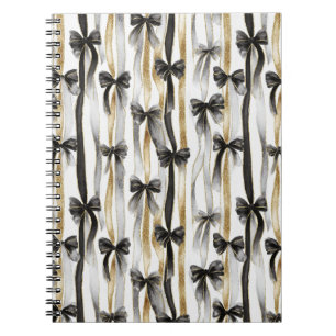 Glitzy Gold Silver Black Ribbons Bows  Notebook