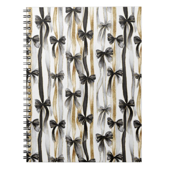 Glitzy Gold Silver Black Ribbons Bows  Notebook (Front)