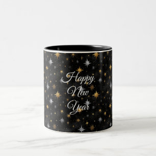 Glitzy Gold Silver Black Sparkle New Year Two-Tone Coffee Mug