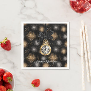 Glitzy Gold Silver Fireworks New Year's Midnight  Napkin