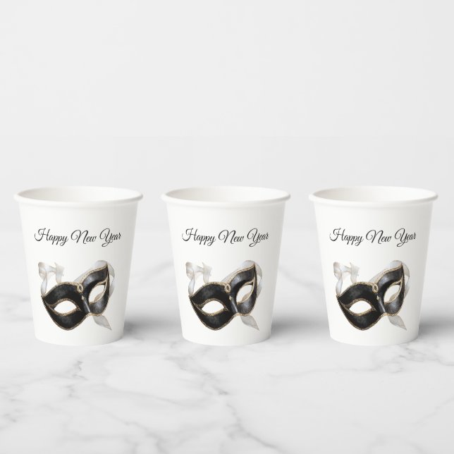 Glitzy Gold Silver New Year Black Mask Paper Cups (Multi)