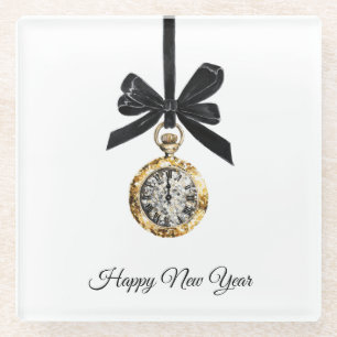 Glitzy Gold Silver New Year Midnight Hour   Glass Coaster