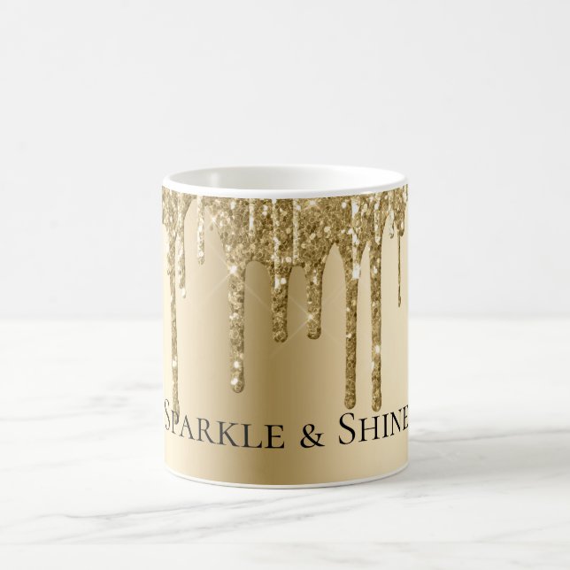 Glitzy Gold Sparkle Glitter Drips Coffee Mug (Center)