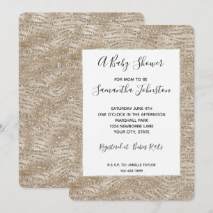 Glitzy Gold Wavy Stripes Baby Shower Invitation