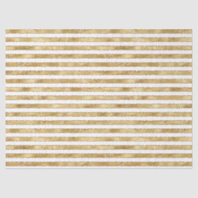 Glitzy Gold White Glam Glitter Sparkle Stripes     Tissue Paper (Front)