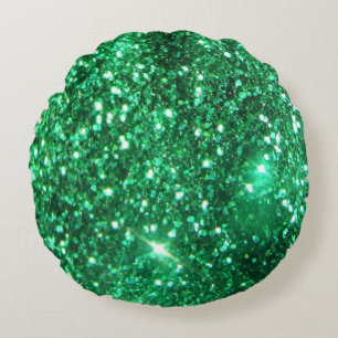 Glitzy Green Glitter Round Pillow